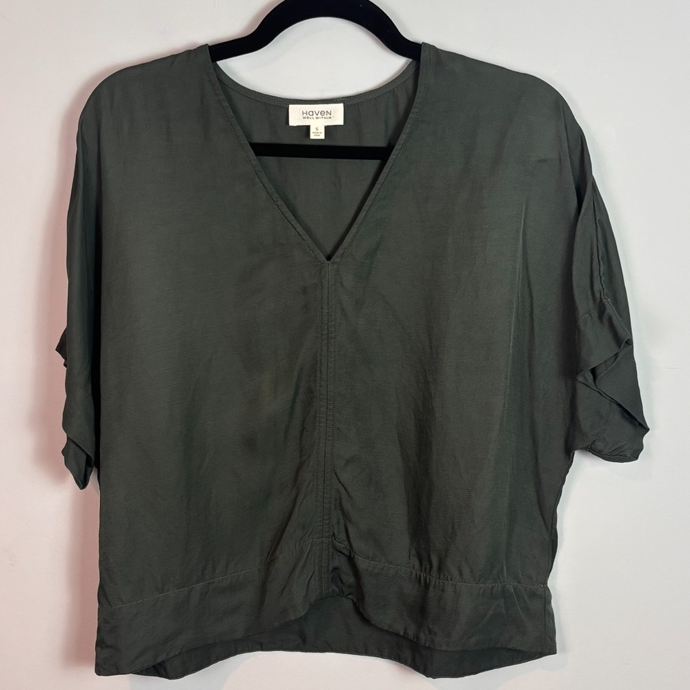 Haven Well Within Womens V-Neck Linen Blend Boxy Relaxed fit Blouse Small boho